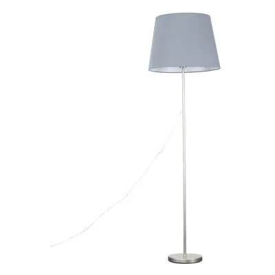 Modern Standard Floor Lamp in a Brushed Chrome Metal Finish with an Extra Large Grey Tapered Sha