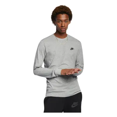 Nike Men's Grey Heather/Black Small Embroidered Logo Long Sleeve T-Shi