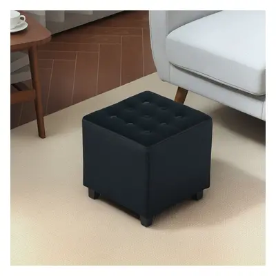 HOMCOM Square Footstool Small Ottoman w/ Wood Legs for Bedroom Charcoal Grey