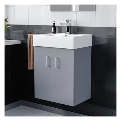 Nes Home Nanuya 450mm Wall Hung Basin Vanity Unit Steel Grey Cloakroom