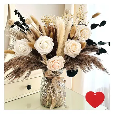 (Natural/Mixed) Artificial flowers in vase including pampas grass for living room decoration wit