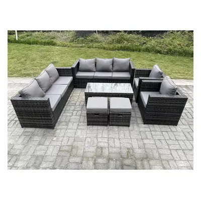 Fimous Outdoor Rattan Garden Furniture Lounge Sofa Set With Oblong Rectagular Coffee Table PC Ar