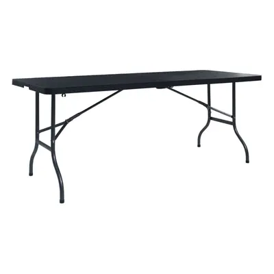 vidaXL Folding Garden Table Black 75cm HDPE Imitation Rattan Camping Table