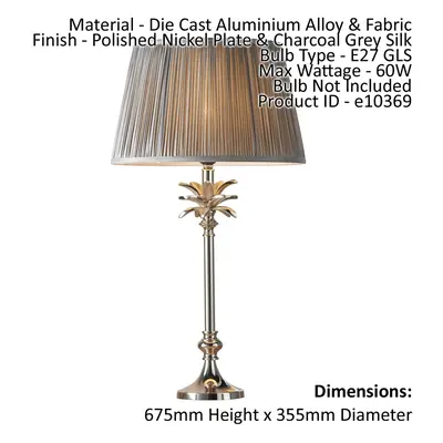 Table Lamp Polished Nickel & Charcoal Grey Silk 60W E27 Bedside Light