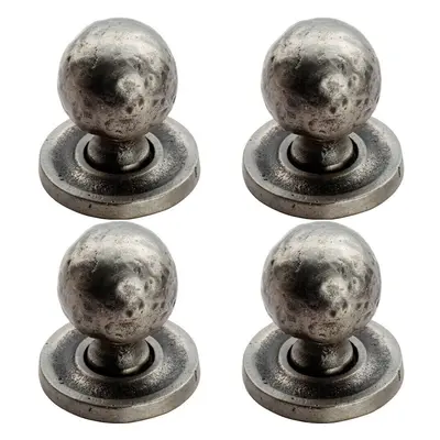 4x Hammered Ball Cupboard Door Knob 33mm Diameter Pewter Cabinet Handle