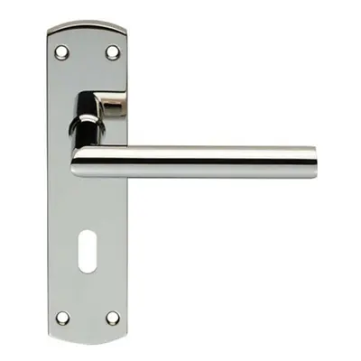 Mitred Lever Door Handle on Lock Backplate x 44mm Polished Steel