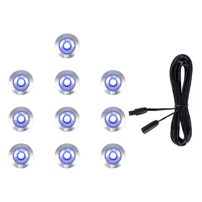 Pack of 15mm Blue LED Round IP67 Rated Garden Decking/Kitchen Plinth Lights Kit - Complete with 