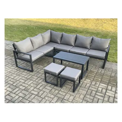 Fimous Aluminium Garden Furniture Set Outdoor Indoor Lounge Corner Sofa Oblong Coffee Table Sets