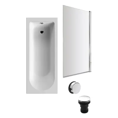 Round Single Ended Bath and Square Chrome Bath Screen and Waste - x 700mm