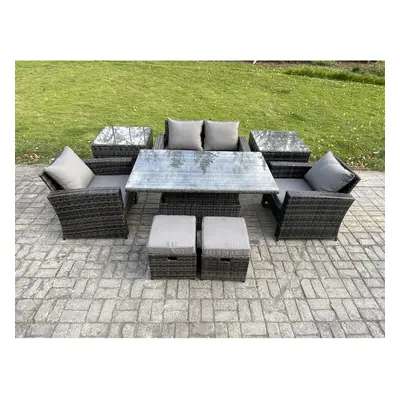 Fimous High Back Rattan Garden Furniture Sofa Sets with Height Adjustable Rising Lifting Table S