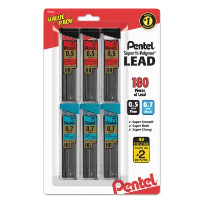 Pentel Super HiPolymer Lead Refills Value Pack 0.5 mm 0.7 mm Point #2 Black Break Resistant / Pa