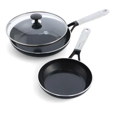 GreenPan Design Series Ceramic Nonstick 3-Piece Frypan Set, White Marble