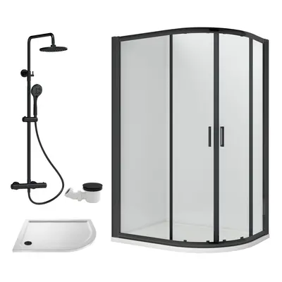 Ruwa Shower Enclosure Bundle - Offset Right Quadrant, Tray, Round Shower & Waste - White/Black -