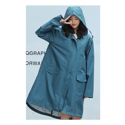 (Sea Blue, L) Hood Long Raincoat Women Men Waterproof Stylish Rain Coat Jacket Luxury Elegant Pl