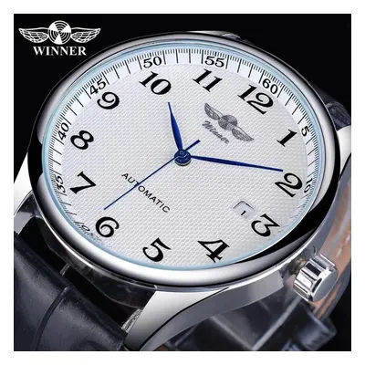 (white, None) Winner Black Date Automatic Watch Leather Band Business Sports Watches Top Brand L