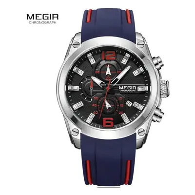 (blue) Megir Men&apos;s Chronograph Analog Quartz Watch With Date, Luminous Hands, Waterproof Si