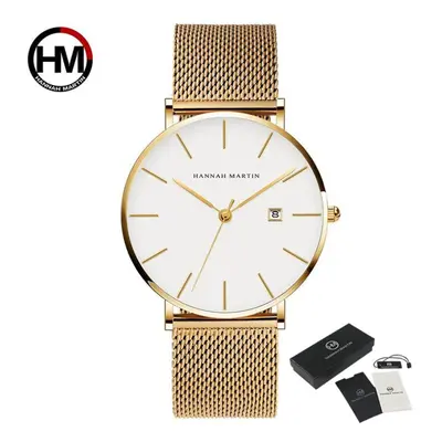 (white) Hannah Martin Classic Bauhaus Design Men Watch Dark Blue Japan Quartz Waterproof Fashion