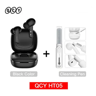 (Black with ClearPen) QCY HT05 ANC Wireless TWS Bluetooth 5.2 Earphones 40dB Active Noise Cancel