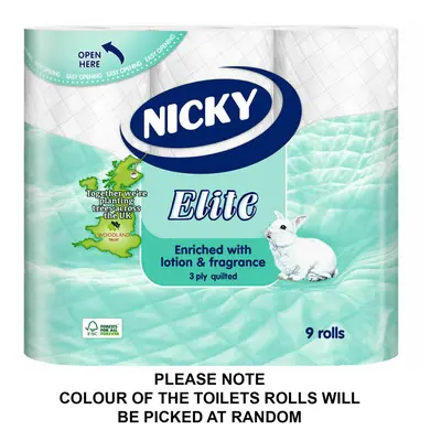 Nicky Elite 3ply Pure Luxury Super Soft Quilted Toilet Rolls 9pk