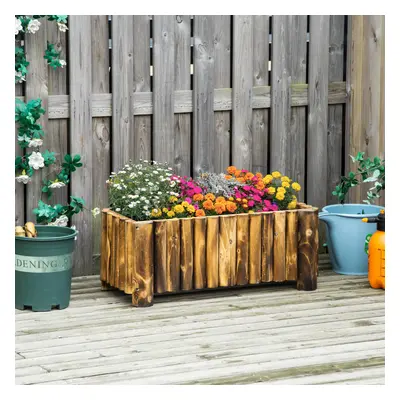 Outsunny Raised Flower Bed Wooden Rectangualr Planter Container Box Wood Feet