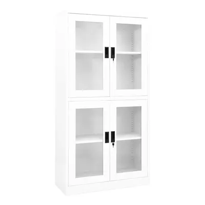 vidaXL Office Cabinet White Steel and Tempered Glass File Storage Cabinet