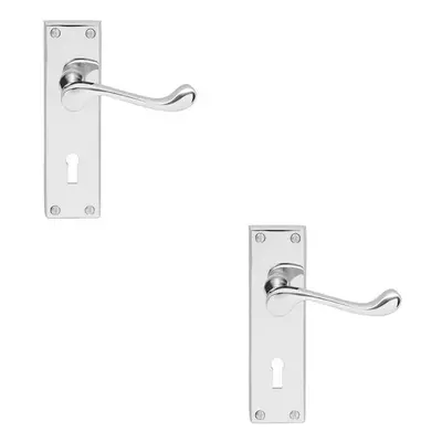 2x Victorian Scroll Lever on Rectangular Lock Backplate x 41mm Chrome