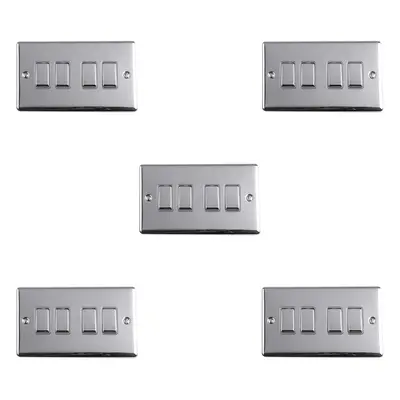 5 PACK Gang Quad Metal Light Switch POLISHED CHROME Way 10A GREY Trim