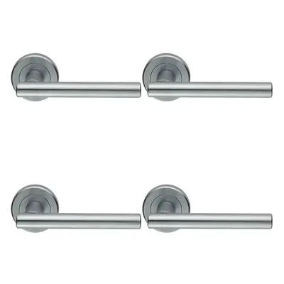 4x PAIR Straight T Bar Handle on Round Rose Concealed Fix Satin Chrome