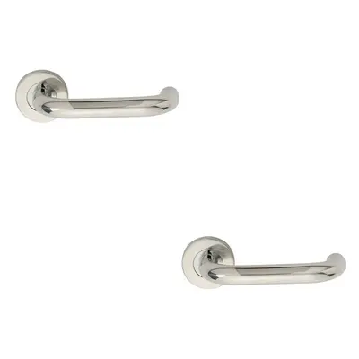 2x PAIR 19mm Round Bar Safety Handle on Round Rose Concealed Fix Polished Steel