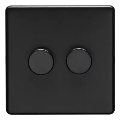 2 Gang Rotary Dimmer Switch Way LED SCREWLESS MATT BLACK Light Dimming Wall