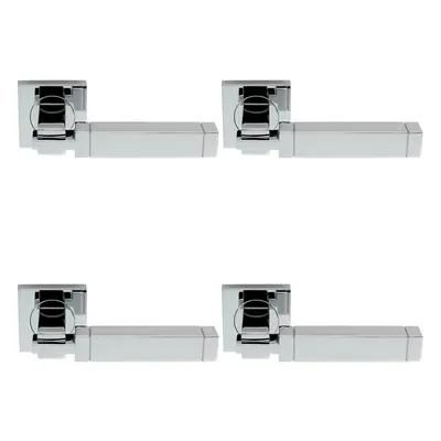 4x PAIR Cube Lever on Square Rose Etched Detailing Concealed Fix Polished Chrome