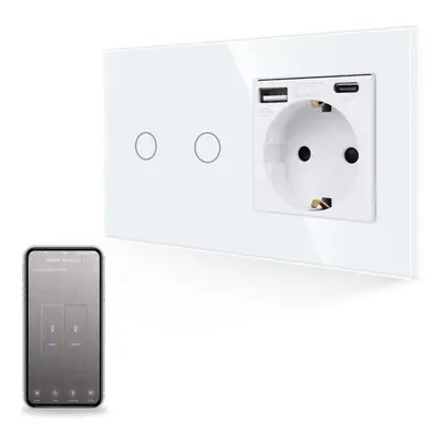 (white, Socket No WIFI-WiFi 2gang) Eu Wifi Smart Switch With Usb Power Socket Plug Wall Power Cr