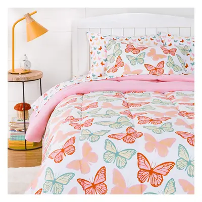 Amazon Basics Kids Easy Care Microfiber BedinaBag 5Piece Bedding Set Twin Butterfly Friends