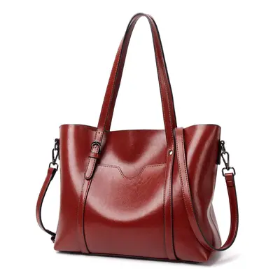 (dark red) Genuine Leather Women's Tote Bag Elegant Shoulder And Crossbody Handbag