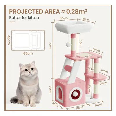 (Pink/White) 107cm Cat Tree Four-Layer Soft Plush Cat Tower With Scratch Post Top Perch