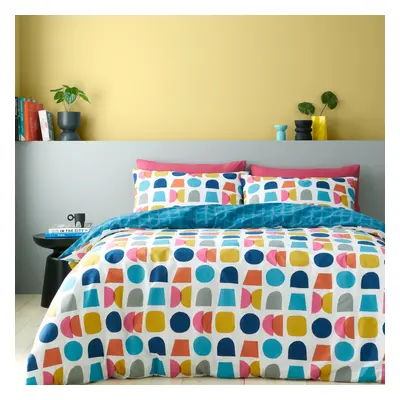 Catherine Lansfield Connect Geo Reversible King Duvet Cover Set with Pillowcases Teal