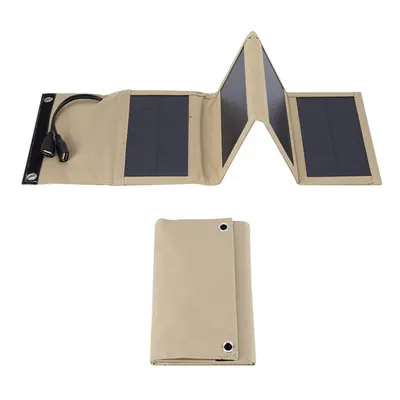 (Khaki) 10W Foldable Solar Panel 5V 2USB Portable Foldable Waterproof for Cell Phone Power Bank 