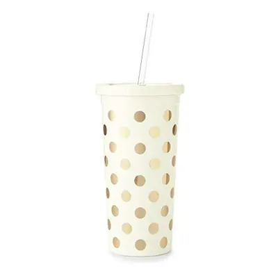 Kate Spade New York Insulated Plastic Tumbler with Reusable Straw, Ounces, Gold Dots