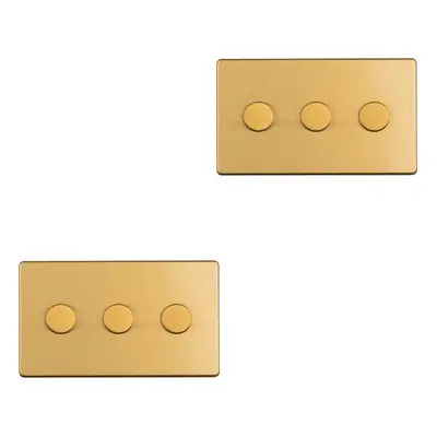 2 PACK Gang Dimmer Switch Way LED SCREWLESS SATIN BRASS Light Dimming Wall