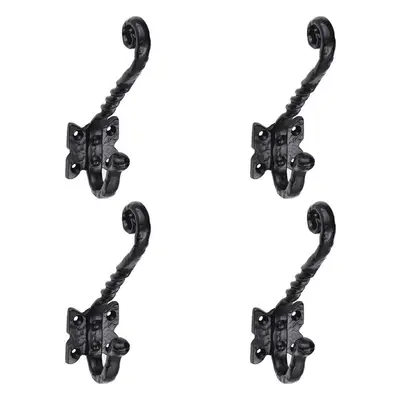 4x Ornate Twisted Hat & Coat Hook on Butterfly Backplate 82mm Proj Black Antique