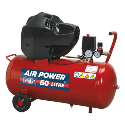 50 Litre Oil Free Air Compressor V-Twin Direct Drive - 3hp Motor - Air Regulator