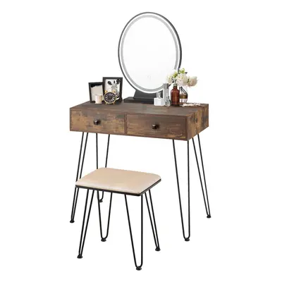 Vanity Table Set Make up Dressing Table Desk Cushioned Stool w/Mirror