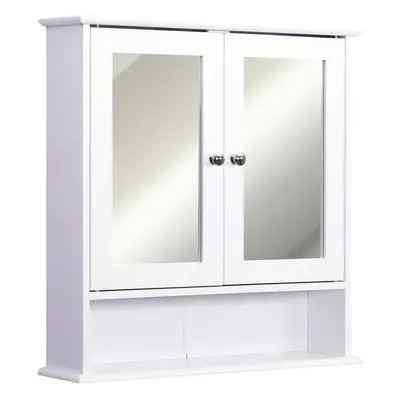 kleankin Wall-mounted Cabinet Mirror Door Bathroom Organiser White