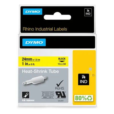 DYMO Rhino Industrial HeatShrink Labels Tube Black Print on Yellow