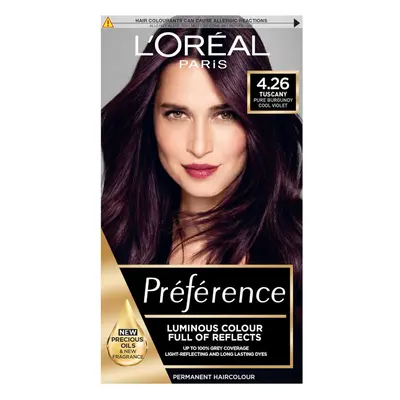 L'Oreal Paris Preference Hair Dye, Long Lasting, Luminous Permanent Hair Colour, 4.26, Tuscany