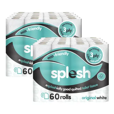 Splesh by Cusheen 3-ply Toilet Roll - White (120 Pack) Soft, Quilted Bulk Toilet Rolls, Toilet T