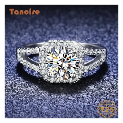 (silver, 1CT/19) Tancise Classic Sterling Silver Moissanite Ring Ladies Jewelry Wedding Promise 