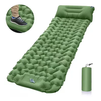 (green) Lightweight Camping Mat With Air Pillow Portable Air Mattress Waterproof Backpacking Sle