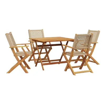 vidaXL Garden Dining Set Piece Dining Chair Beige Poly Rattan and Solid Wood