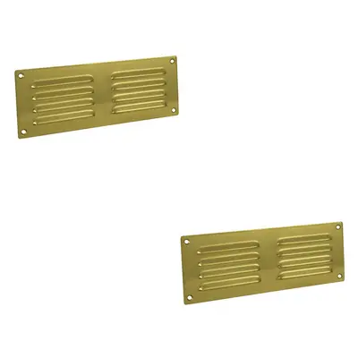 2x x 89mm Hooded Louvre Airflow Vent Polished Brass Internal Door Plate